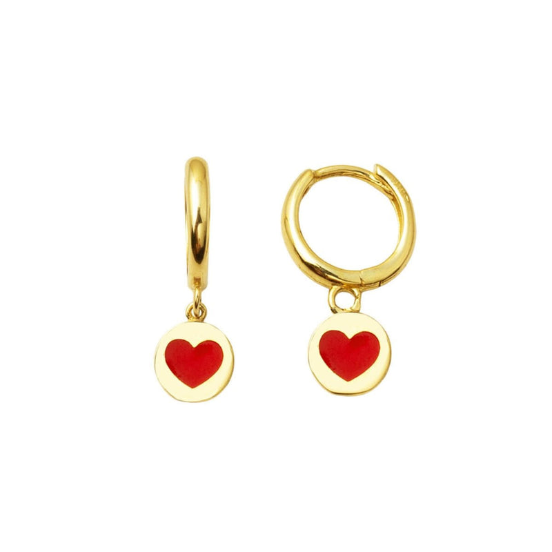 14K Yellow Gold Heart Dangle Enamel Children's Earrings