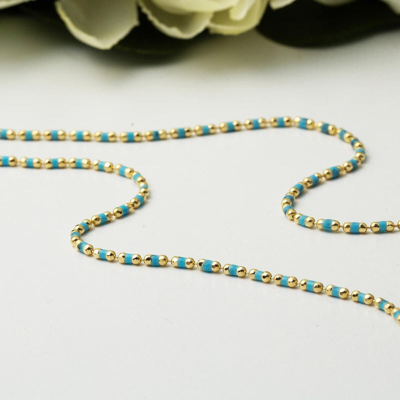 14K Yellow Gold Turquoise Enamel Chain Necklace