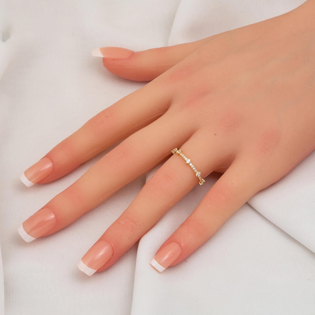 14K Yellow Gold Half Eternity Cubic Zirconia Ring