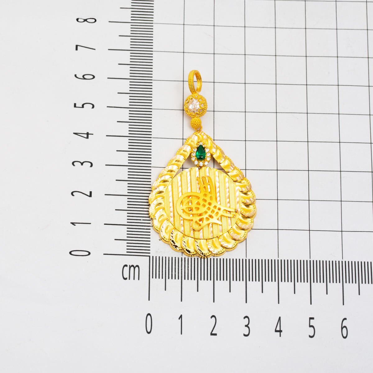14K Yellow Gold Ottoman Tughra Cubic Zirconia Pendant (3.7 g)