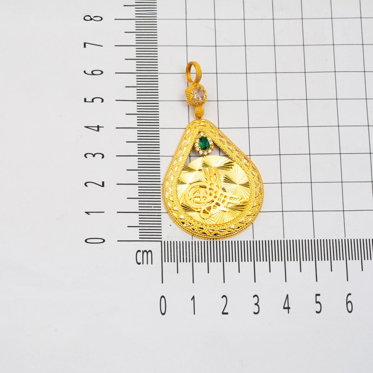 14K Yellow Gold Sparkling Ottoman Tughra Cubic Zirconia Necklace