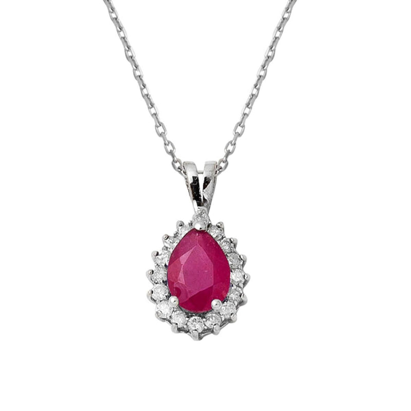 14K White Gold 0.85 Ct Ruby Diamond Necklace