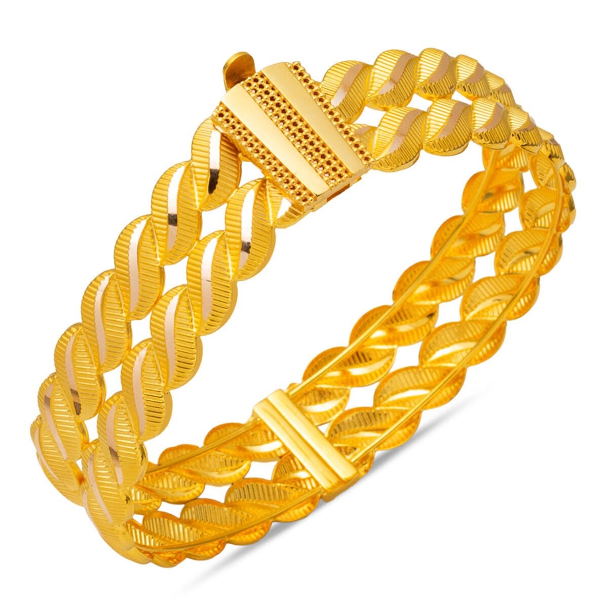 14K Yellow Gold Twisted Hinged Cuff Bangle