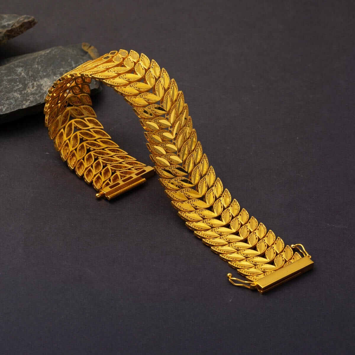 14K Yellow Gold Wheat Hinged Cuff Bracelet