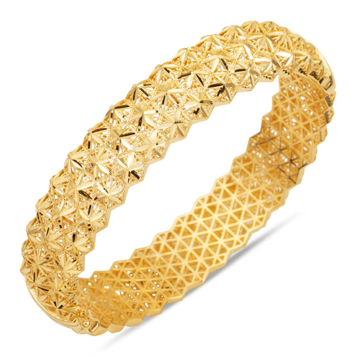 14K Yellow Gold Embossed Hinged Cuff Bangle
