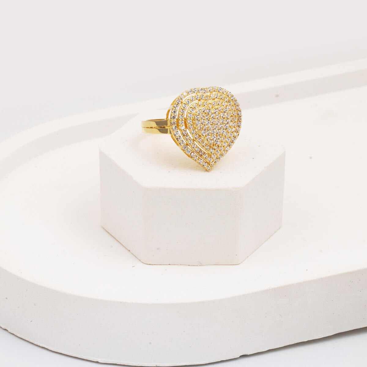 14K Yellow Gold Sparkling Heart Cubic Zirconia Ring
