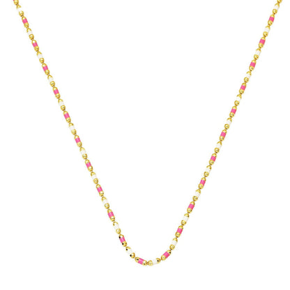 14K Yellow Gold Pink Enamel Necklace