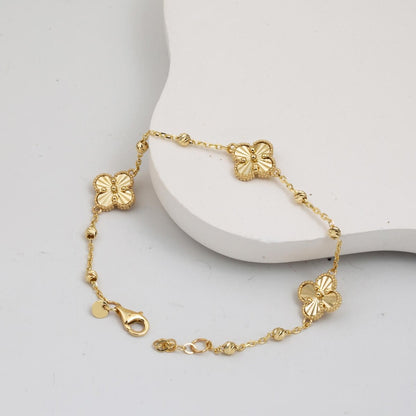 14K Yellow Gold Sparkling Clover Bracelet