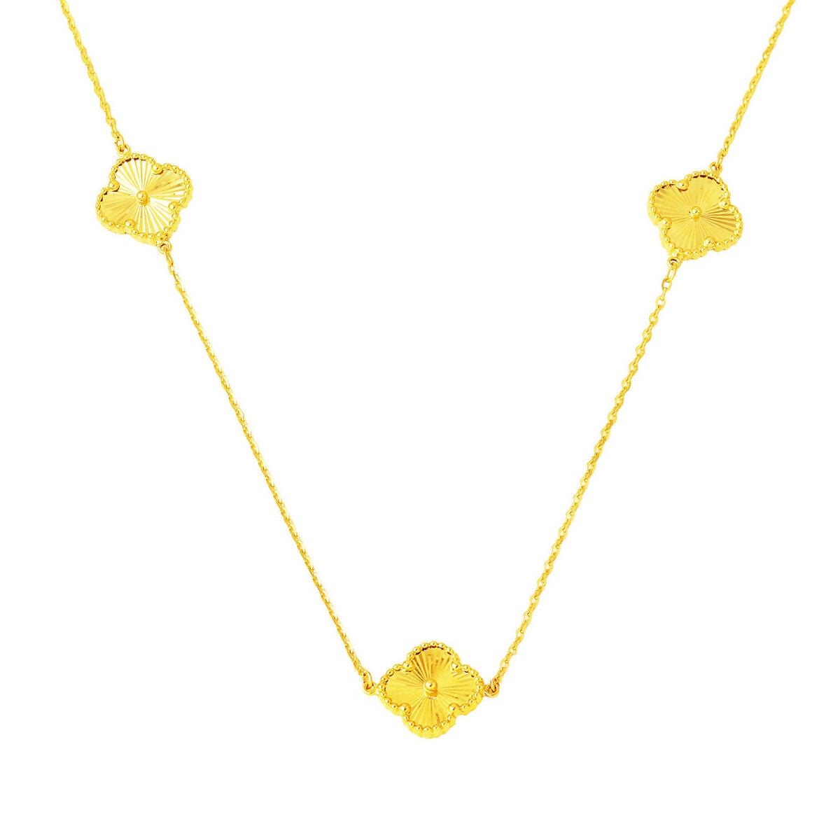 14K Yellow Gold Three Clover Necklace