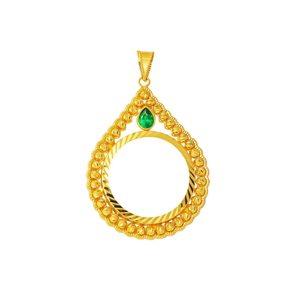 14K Yellow Gold Full Coin Style Teardrop Pendant