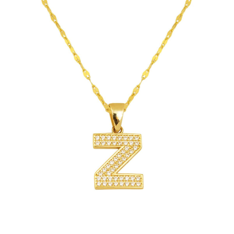 14K Yellow Gold Initial Z Cubic Zirconia Necklace