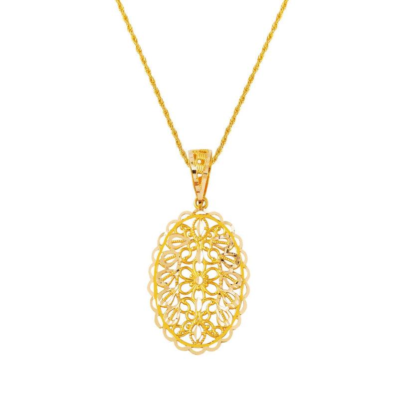 14K Yellow Gold Engraved Elegant Engagement Necklace