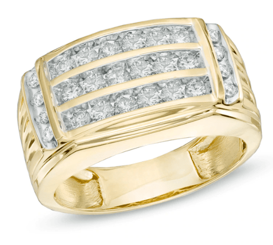 $2064 Men's 1 CT. T.W. REAL Diamond Three Row Ring in 14K Yellow Gold