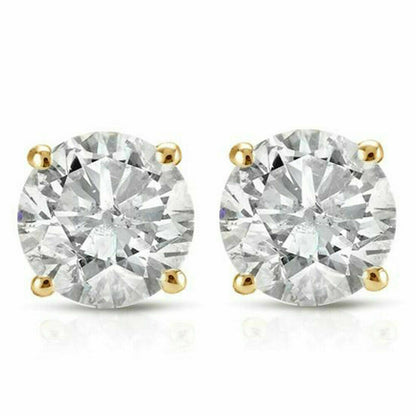 2.0 Ct. Round Brilliant Cut Natural Clarity Enhanced Diamond Stud Earrings In 14K Gold