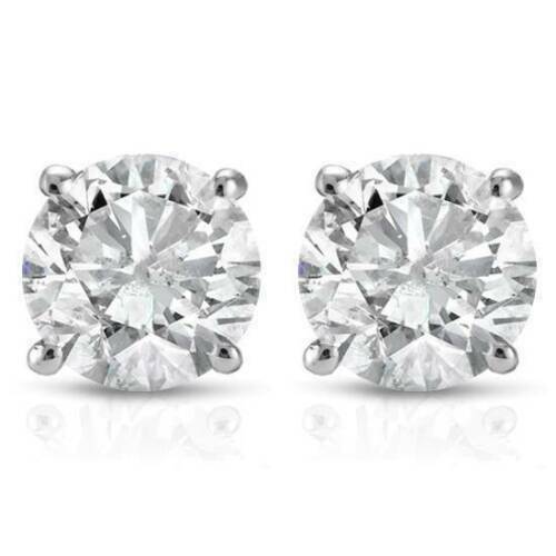 2.0 Ct. Round Brilliant Cut Natural Clarity Enhanced Diamond Stud Earrings In 14K Gold