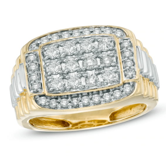 $1518 Men's 1 CT Diamond Rectangular Anniversary Ring in 10K Two-Tone Gold