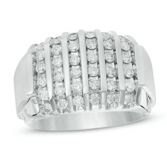 $2329 Men's 1 CT. T.W. Diamond Vertical Multi-Row Ring in 14K White Gold