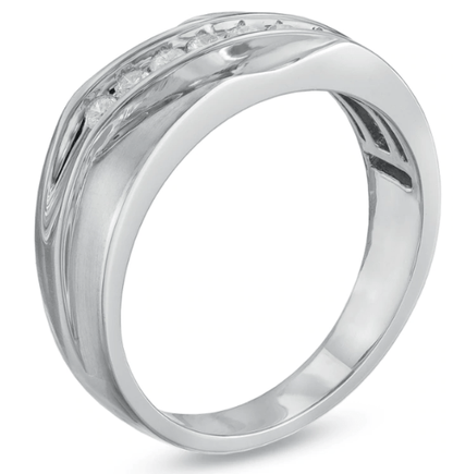 $800 Men's 1/4 CT. Diamond Seven Stone Wedding Band in 14K White Gold