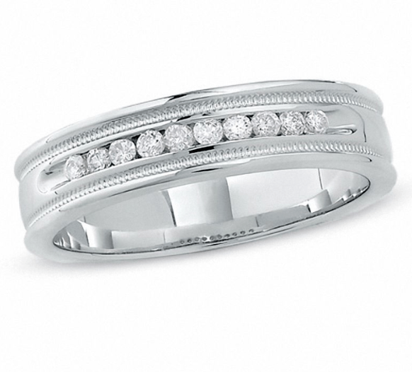 Men's 1/4 CT. T.W. Diamond Channel Milgrain Band in 14K White Gold