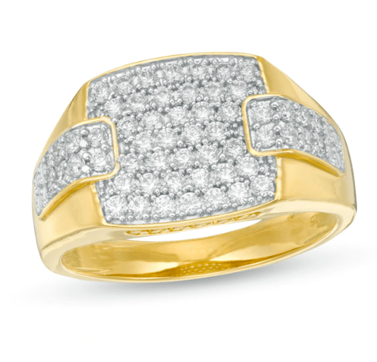 $900 Men's 1 CT. T.W. Diamond Collar Overlay Ring in 10K Yellow Gold