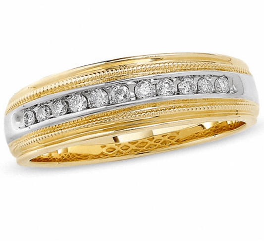 $1000 Men's 1/4 CT. Diamond Channel Milgrain Band in 14K Two-Tone Gold