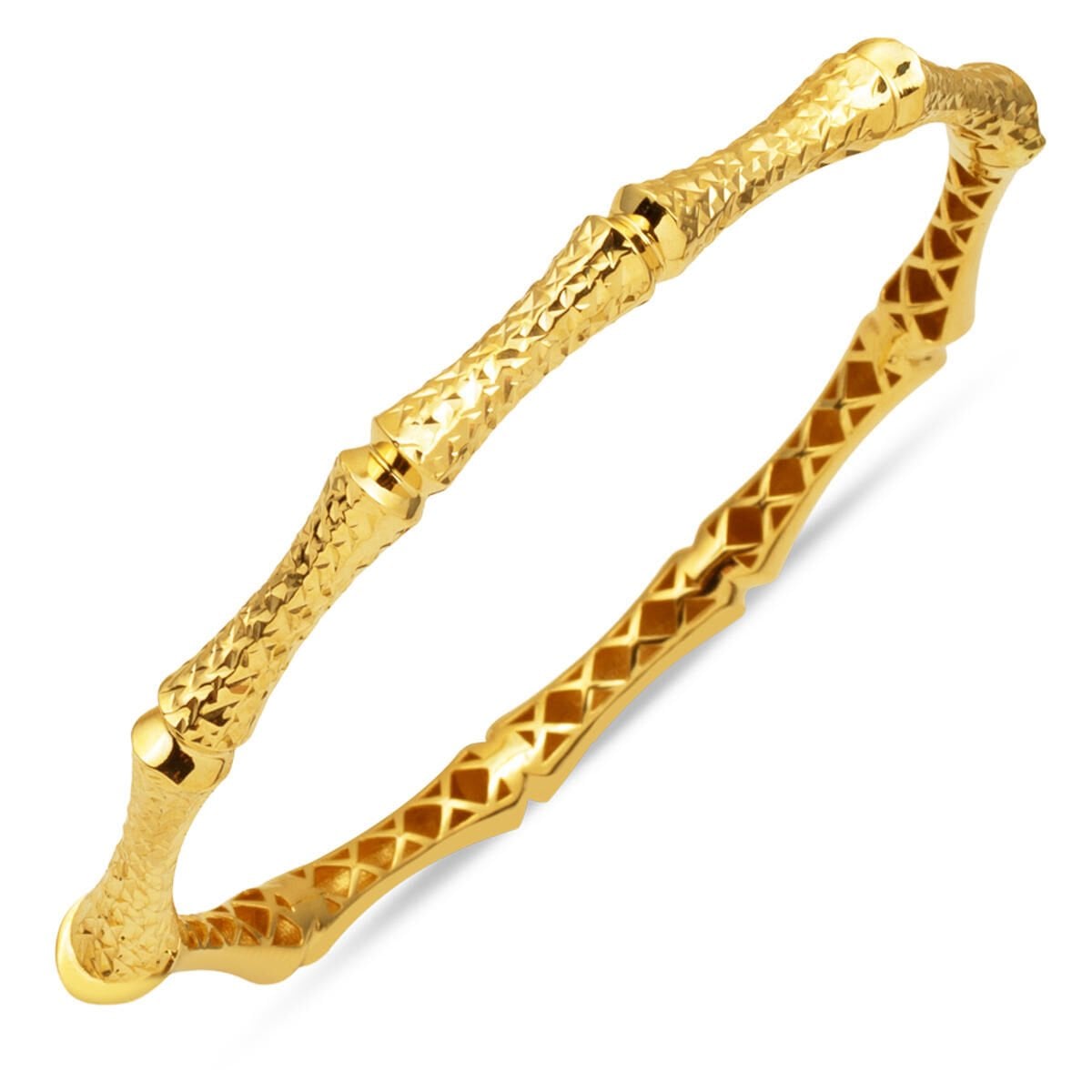 14K Yellow Gold Sparkling Hinged Cuff Bracelet