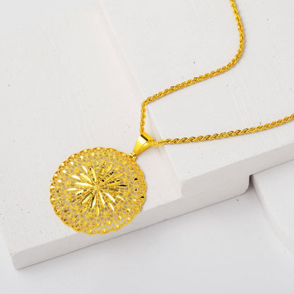 14K Yellow Gold Sparkling Star Flower Necklace