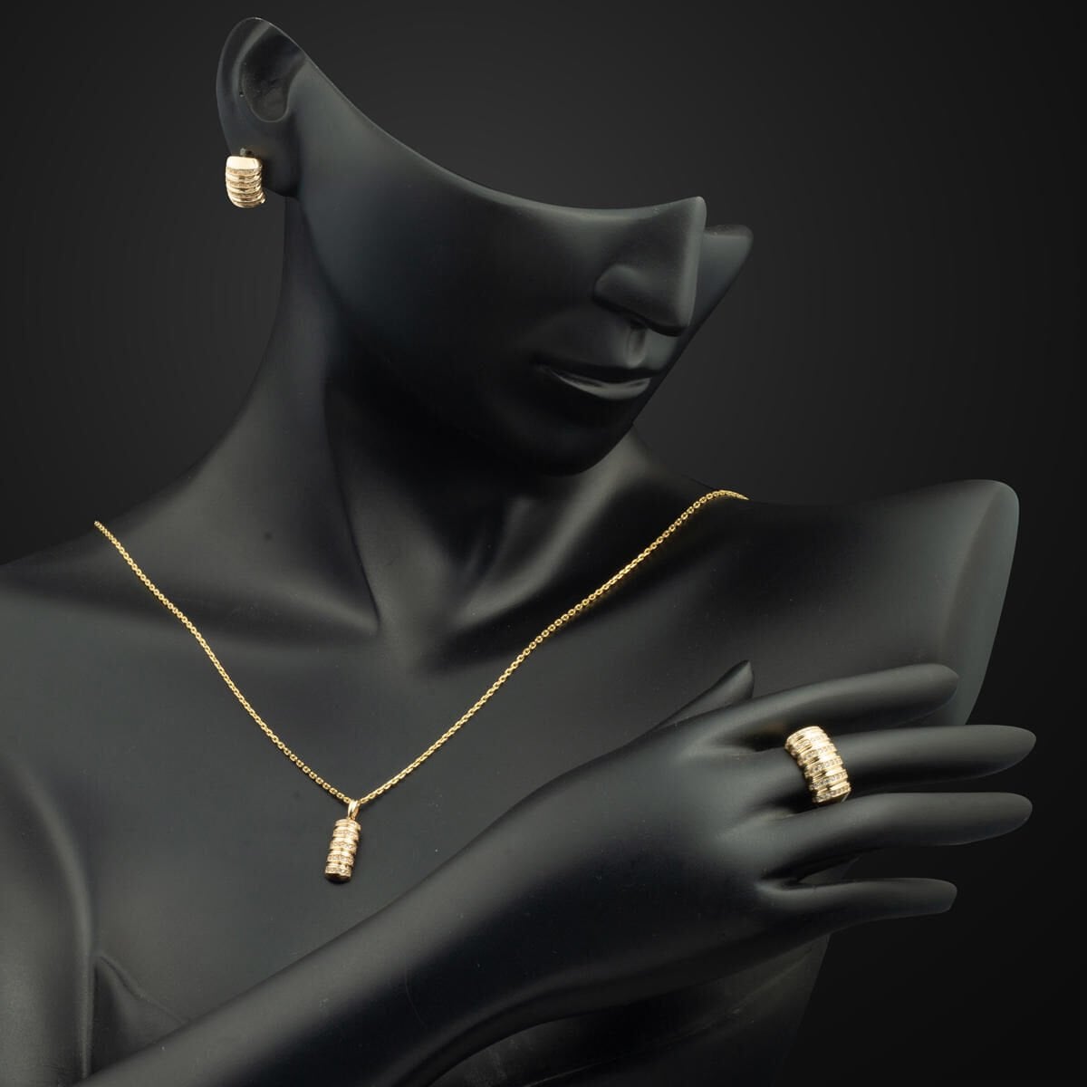 14K Yellow Gold Row Cubic Zirconia Jewelry Set