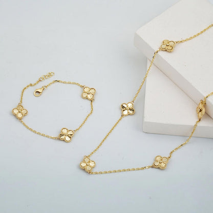 14K Yellow Gold Clover Necklace and Bracelet Set (6.65 g)