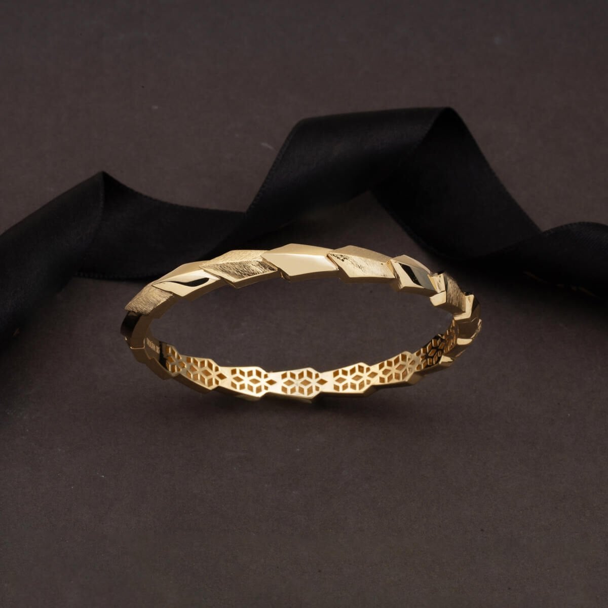 14K Yellow Gold Drop Hinged Cuff Bangle