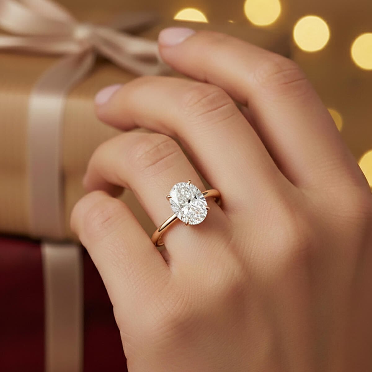 14K Rose Gold 1 Ct Oval Solitaire Moissanite Ring
