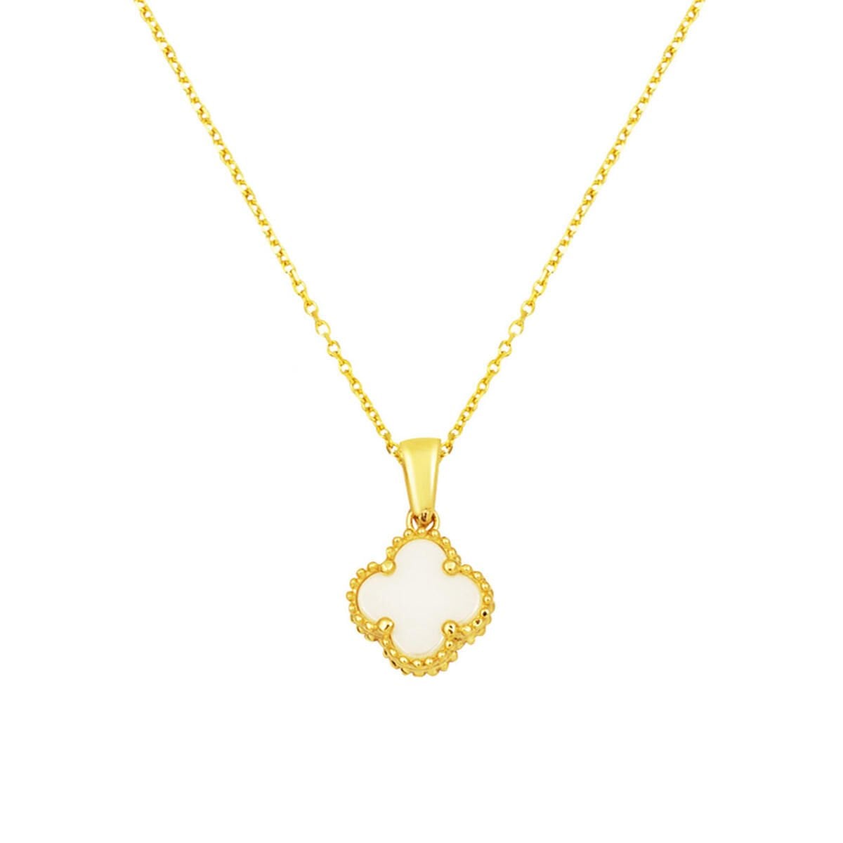 14K Yellow Gold Clover Mother of Pearl Necklace (2.02 g)