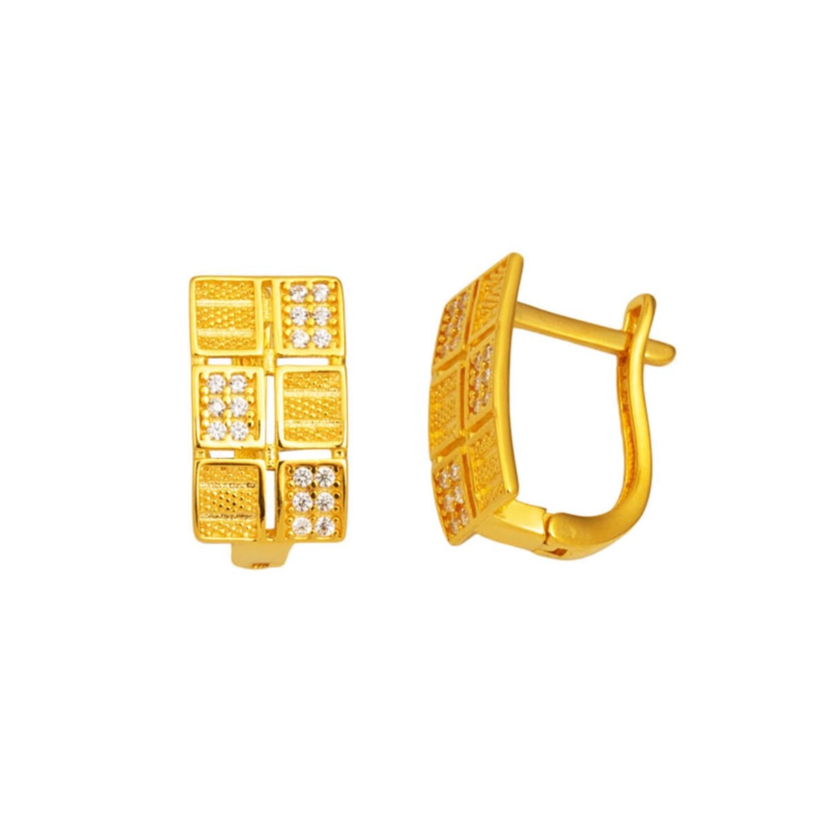 14K Yellow Gold Mesh Patterned Cubic Zirconia Clip-On Earrings