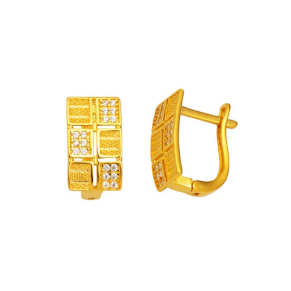 14K Yellow Gold Mesh Patterned Cubic Zirconia Clip-On Earrings