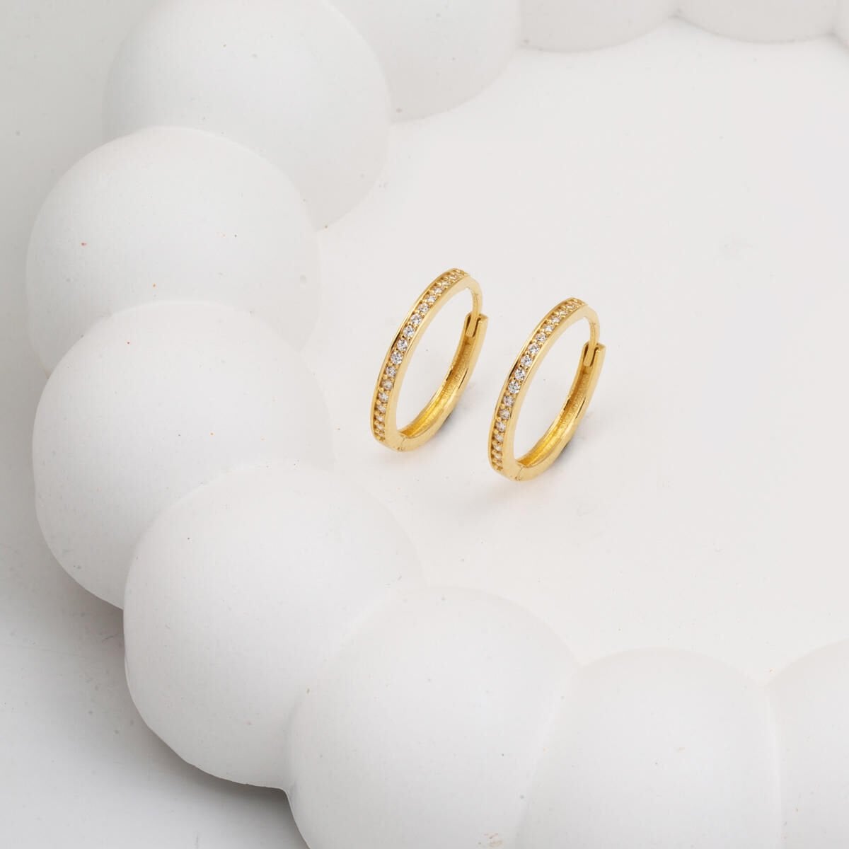 14K Yellow Gold Full Eternity Cubic Zirconia Hoop Earrings