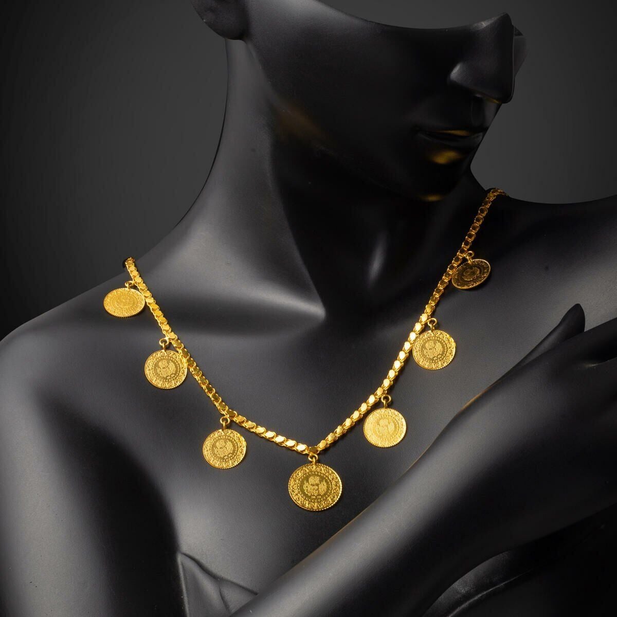 22K Yellow Gold 6 Quarter Coin 1 Half Coin Chain