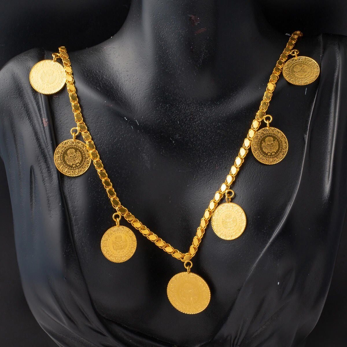 22K Yellow Gold 6 Quarter Coin 1 Half Coin Chain