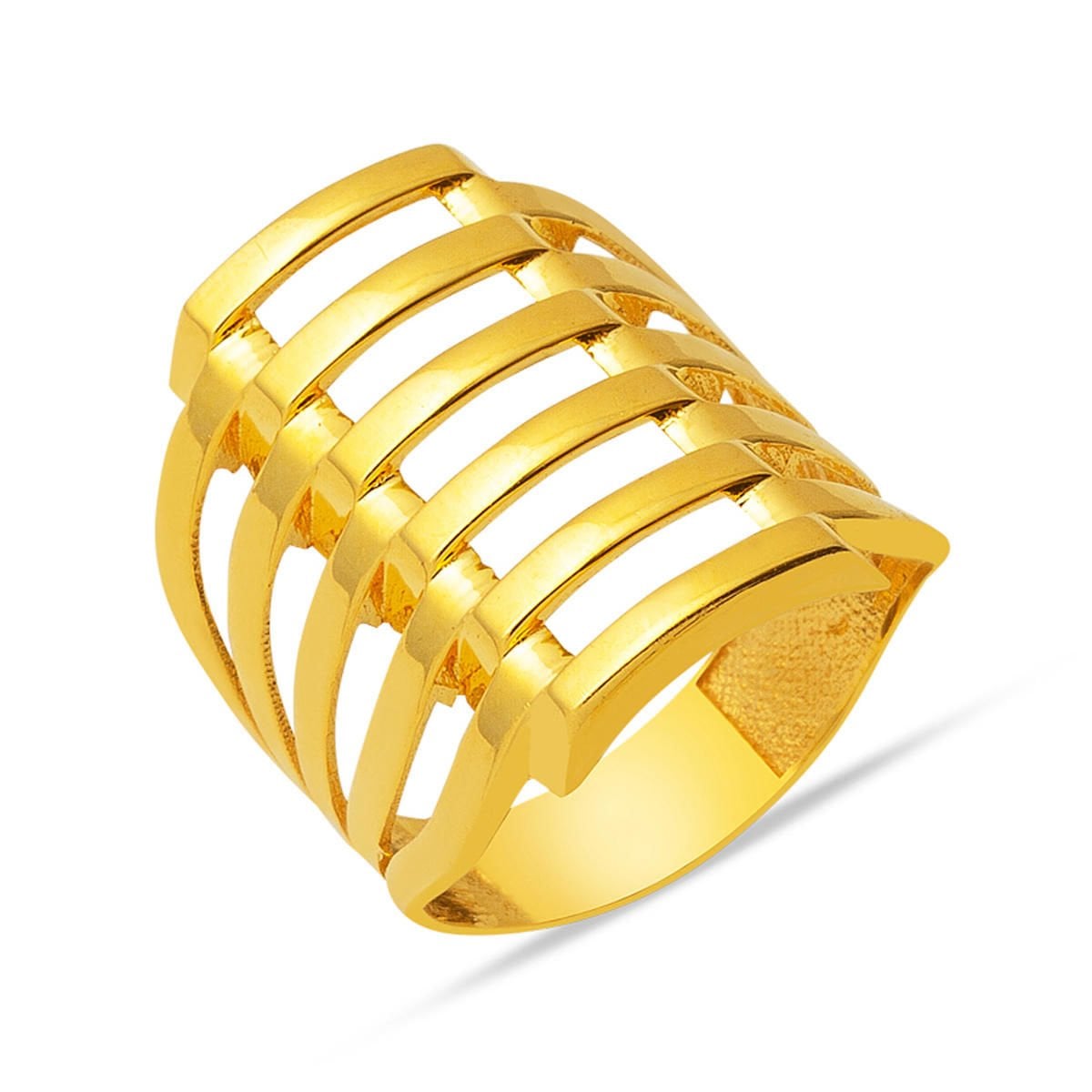 22K Yellow Gold 6 Row Ribbed Ring | Goldia.com
