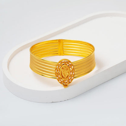 14K Yellow Gold Ottoman Tughra 5 Row Mesh Hinged Cuff Bangle
