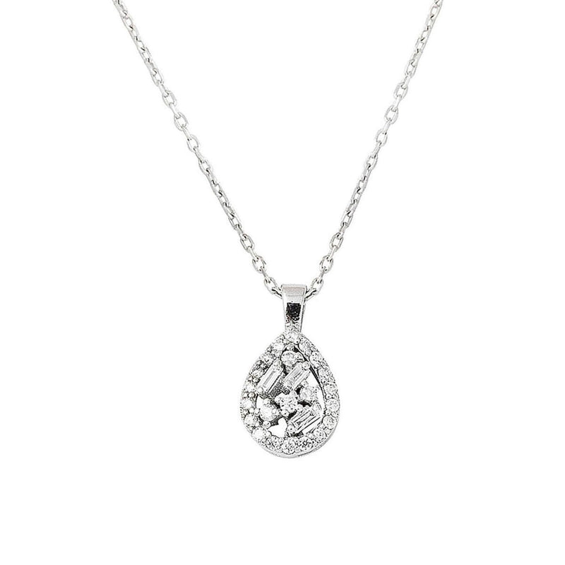 14K White Gold 0.13 Ct Teardrop Baguette Diamond Necklace