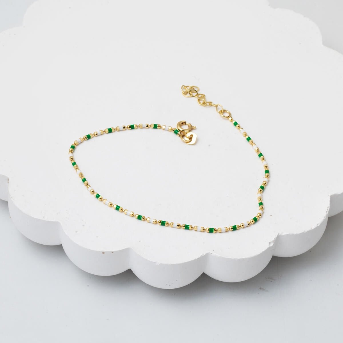 14K Yellow Gold Green Enamel Chain Bracelet
