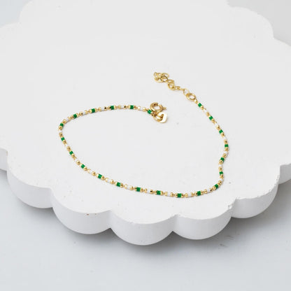 14K Yellow Gold Green Enamel Chain Bracelet