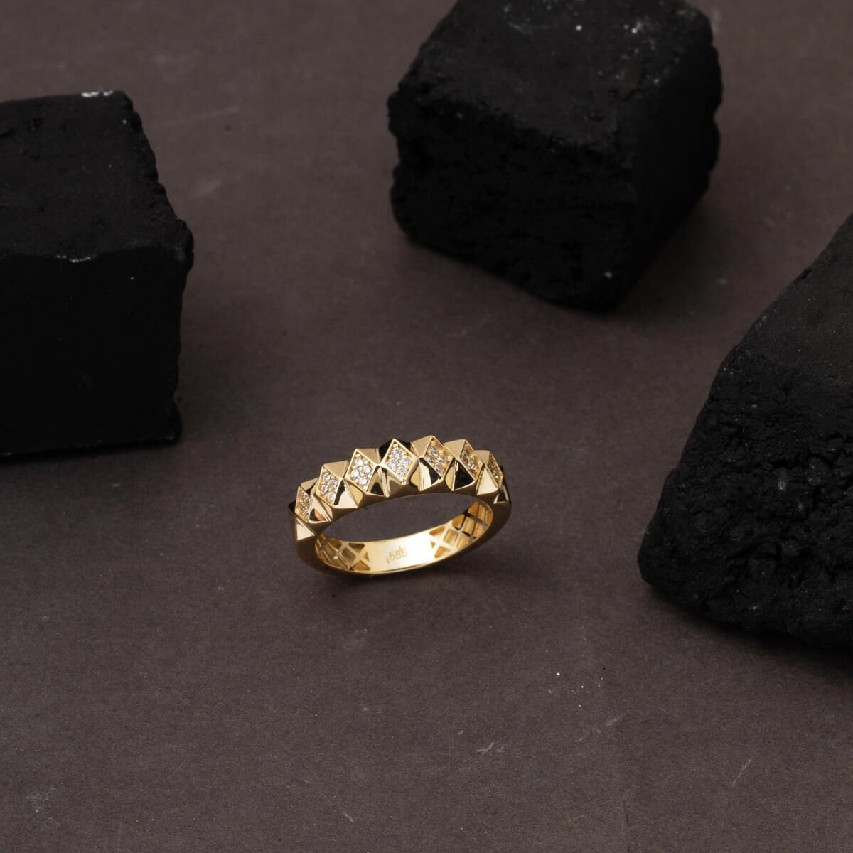 14K Yellow Gold Prism Cubic Zirconia Women's Ring