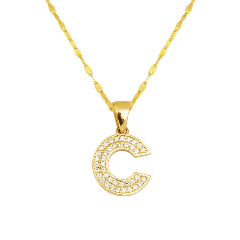 14K Yellow Gold Initial C Cubic Zirconia Necklace