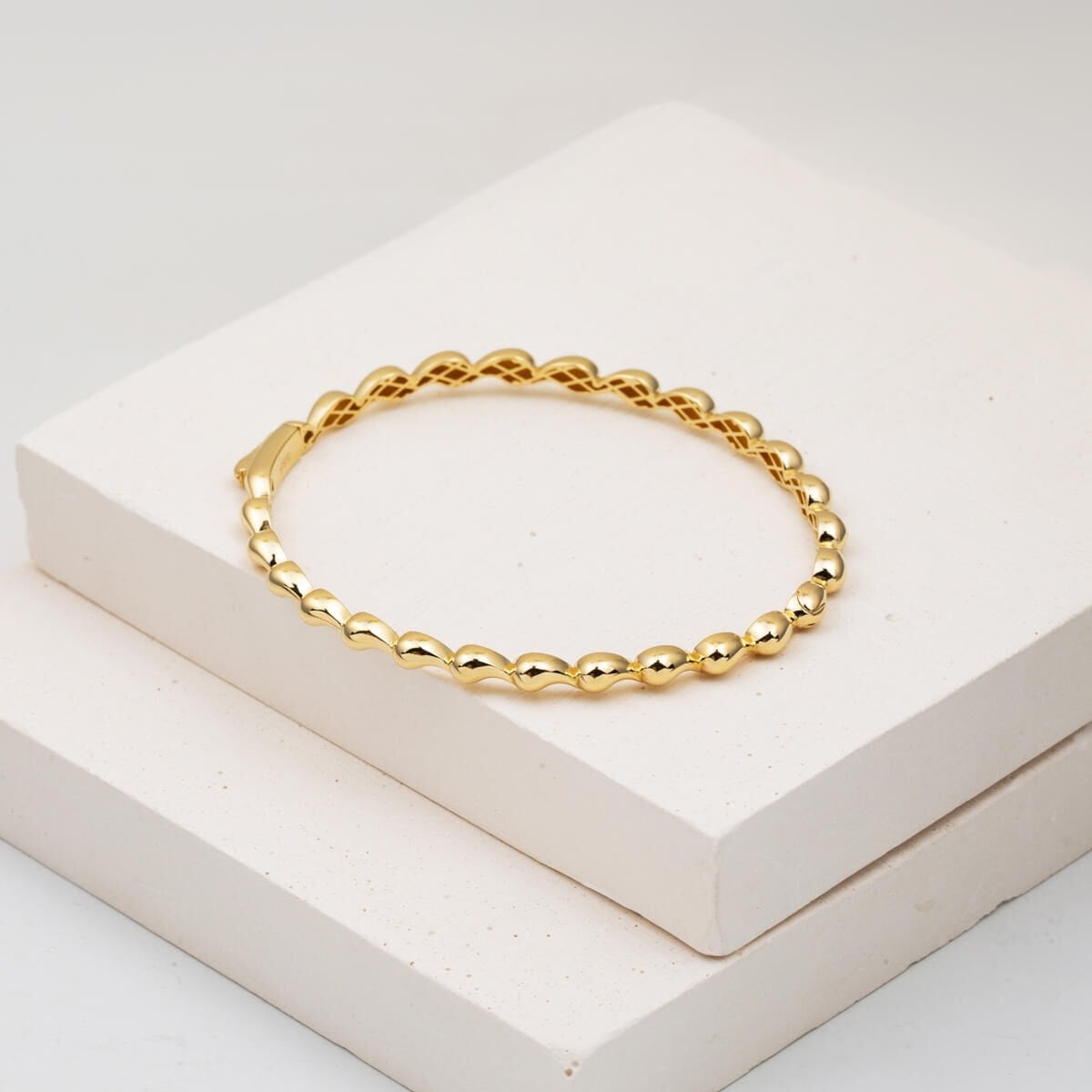 14K Yellow Gold Thin Designer Inspired Hinged Cuff Bracelet