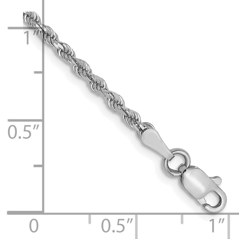 7 Inch 14K White Gold 2mm Diamond Cut Rope Chain Bracelet