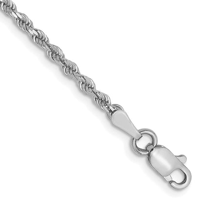8 Inch 14K White Gold 2mm Diamond Cut Rope Chain Bracelet