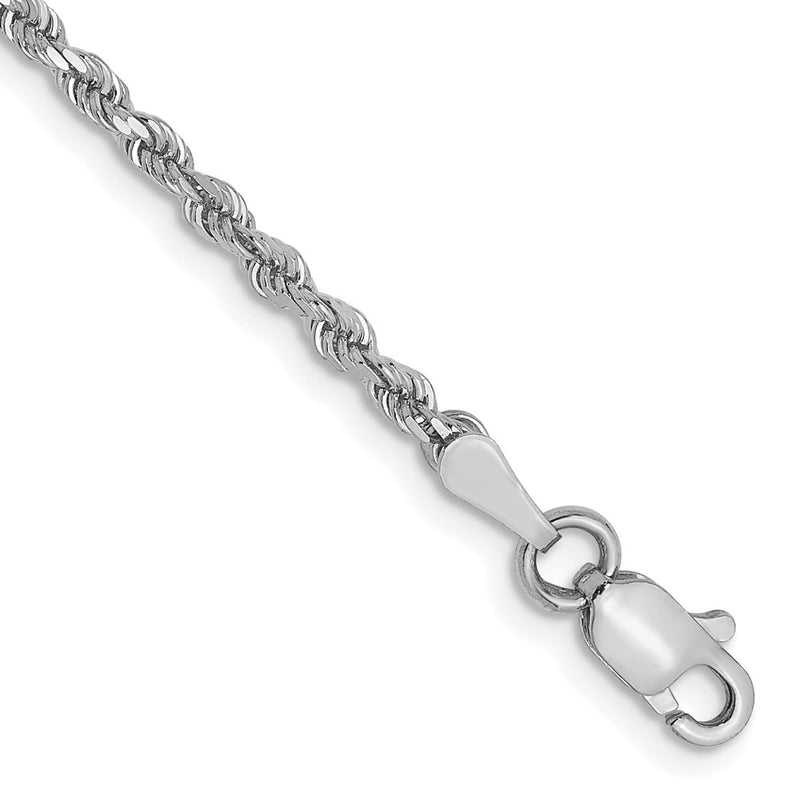 8 Inch 14K White Gold 2mm Diamond Cut Rope Chain Bracelet