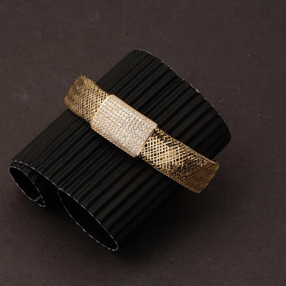 14K Yellow Gold Italian Mesh Cubic Zirconia Bracelet