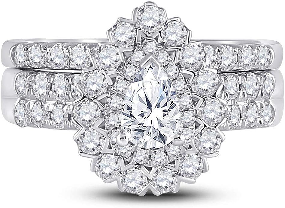 14k White Gold Solitaire Bridal Wedding Ring Band Set 1-7/8 Cttw for Women (Pear Diamond)